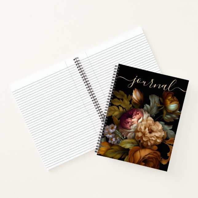 Carnet Revue de fleurs peintes sombres du vieux monde (Intérieur)