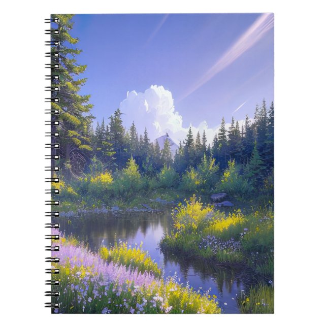 Carnet Rivière au milieu de la forêt de pins verdoyante (Devant)