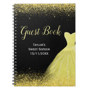 Carnet Robe jaune vif Faux paillettes Sweet 16 Anniversai