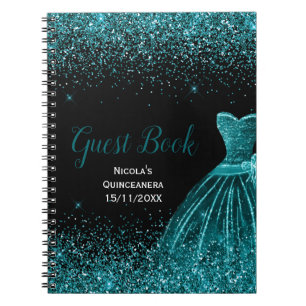 Carnet Robe sarcelle bleue Fausse Quinceanera Invité Pail