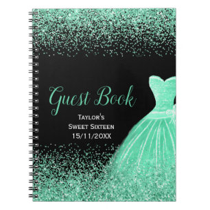 Carnet Robe Vert Clair Faux Paillettes Sweet 16 Anniversa