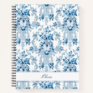 Carnet Rococo Français Personnalisé Bleu & Blanc Floral N