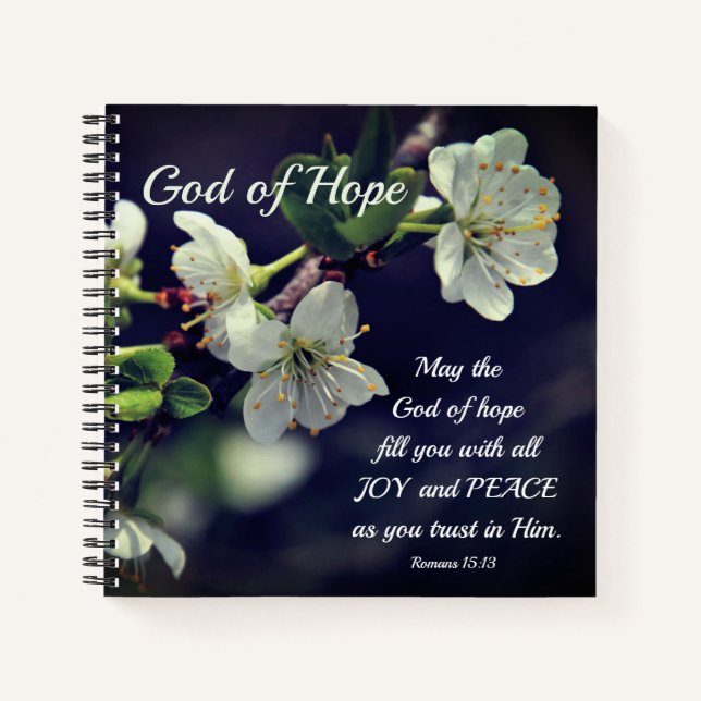 Carnet Romains 15:13 Dieu de l'Espoir Fleurs blanches (Devant)