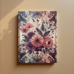 Carnet Romance Sombre Bourgogne Art Déco Floral Été