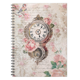 Carnet Romantic French Roses, Clock & Filigree Collage