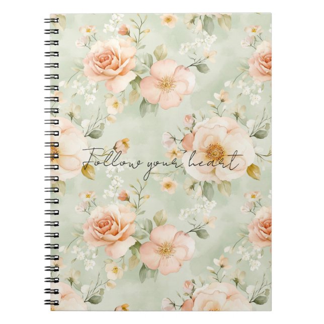 Carnet Romantic Peach Mint Pretty Roses Floral (Devant)