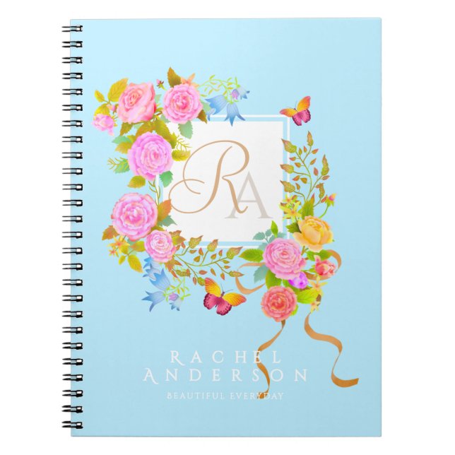 Carnet Romantics Blooming Garden Monogramme bleu (Devant)