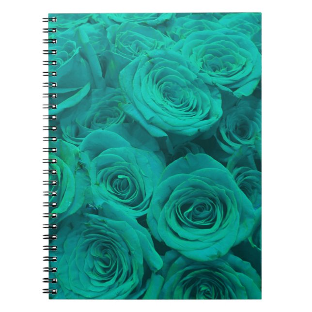 Carnet Romantique élégant turquoise - roses verts (Devant)