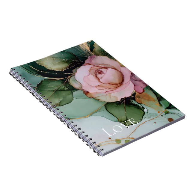 Carnet Romantique Rose Blanc Rose Or Floral Amour (Côté Droit)