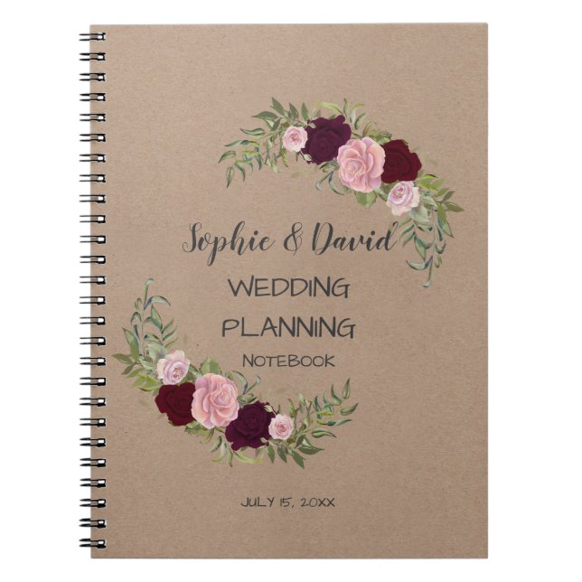 Carnet Romantique, Rustique Marsala Floral Wedding planne (Devant)
