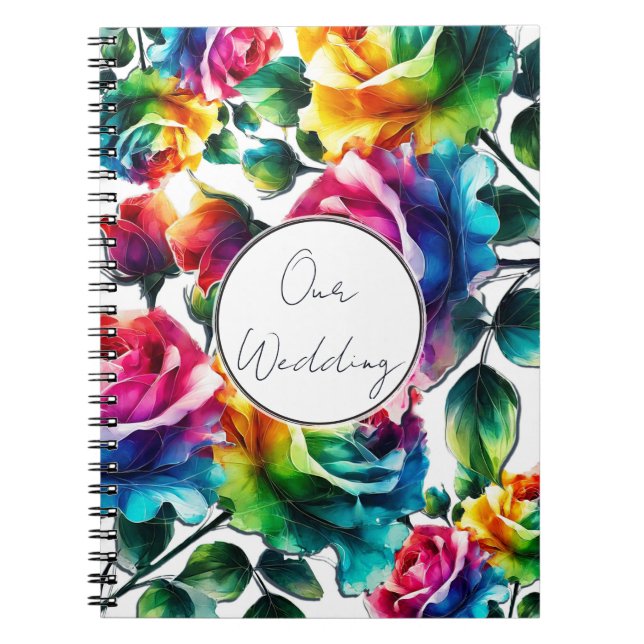 Carnet Rose arc-en-ciel noir et blanc Mariage Floral (Devant)