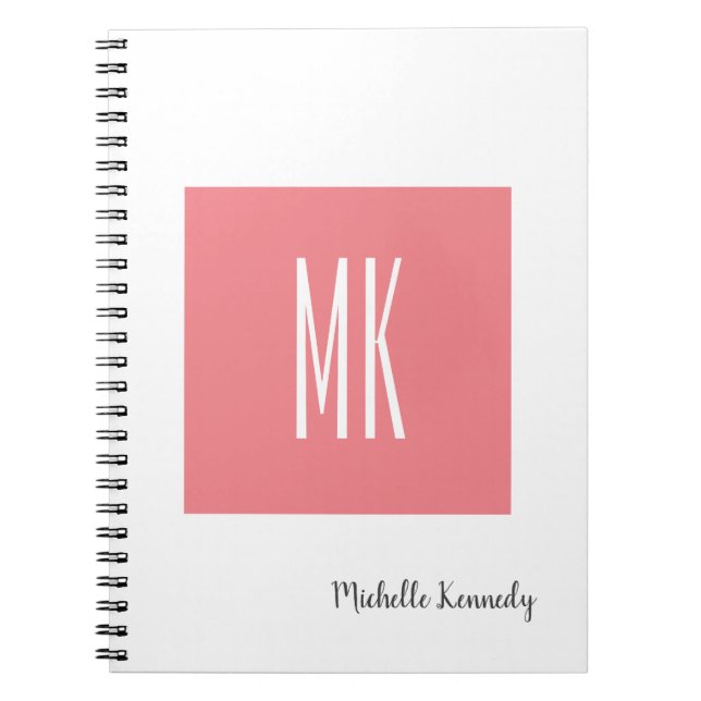 Carnet Rose Blanc Monogramme Professionnel Moderne (Devant)