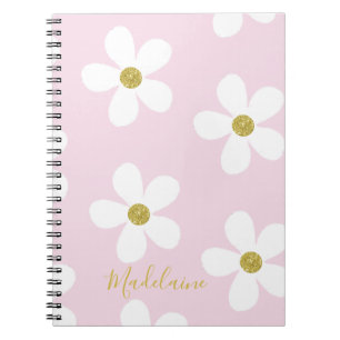 Carnet Rose Blanc Simple Daisy Motif Gold School