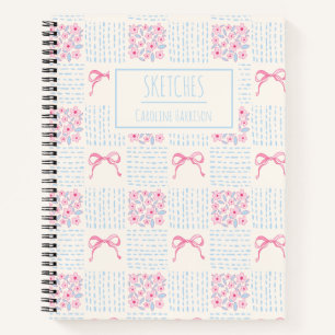 Carnet Rose Bleu Nœuds Coquette Fleurs Nom Personnalisé