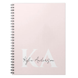 Carnet Rose Blush moderne Nom du monogramme personnalisé 