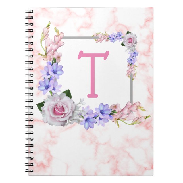 Carnet Rose Bouquet Monogramme rose (Devant)
