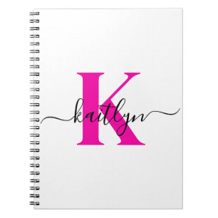 Carnet Rose Chaud Noir Nom Initial Monogrammé