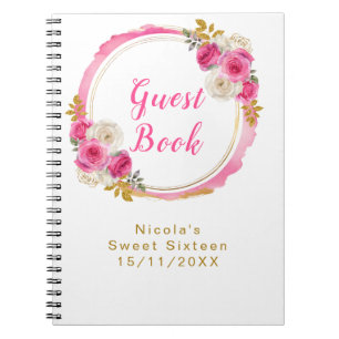 Carnet Rose Chaude et Fleurs Élégantes Or Sweet Sixteen