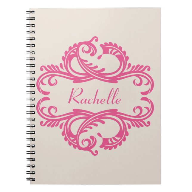 Carnet rose chic Damask (Devant)