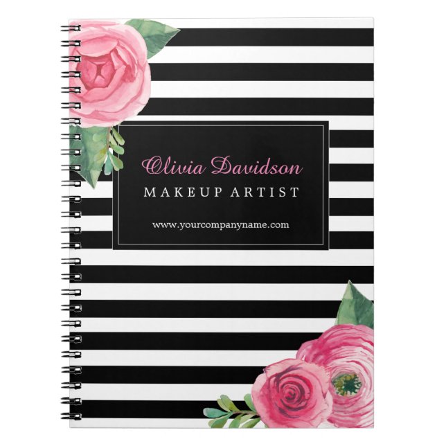 Carnet rose chic personnalisable de roses (Devant)