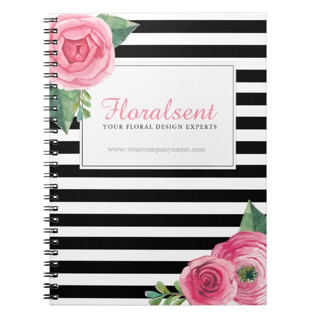 Carnet rose chic personnalisable de roses (Devant)