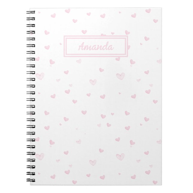 Carnet Rose Coeur Motif Fille Romantique Aquarelle (Devant)