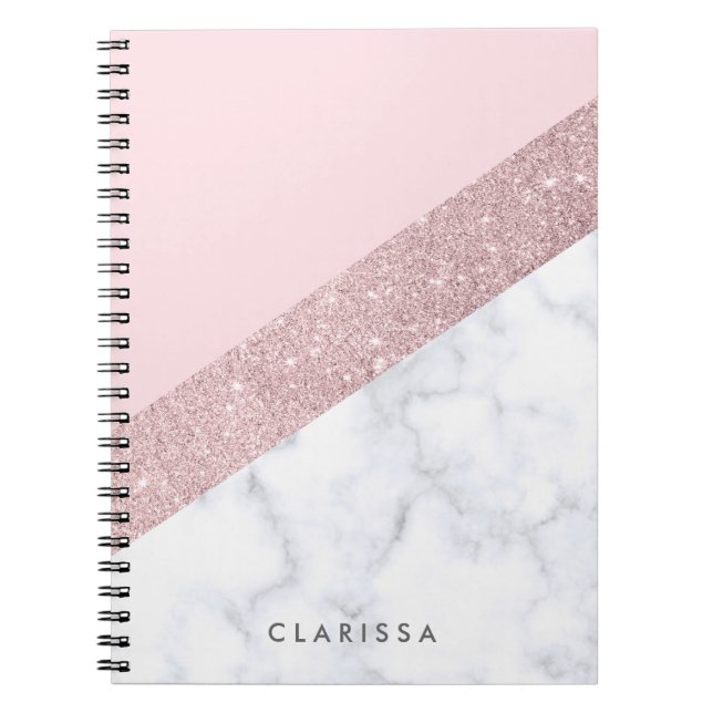 Carnet rose de marbre blanc de parties scintillantes (Devant)