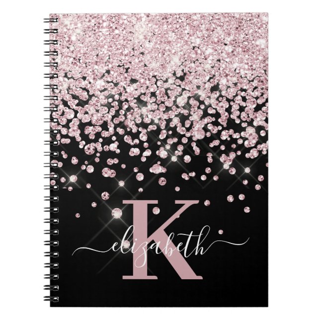 Carnet Rose de verre noir Parties scintillant or Diamant  (Devant)