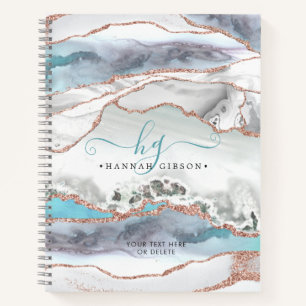Carnet Rose en marbre gris Parties scintillant or Script 