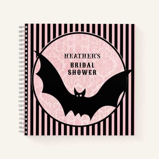 Carnet Rose et noir | Mariage de Halloween | Chauve-souri (Devant)