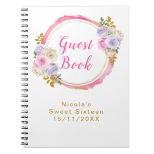 Carnet Rose et Violet Élégant Fleurs Sweet Sixteen