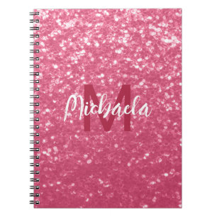 Carnet Rose faux pailleté rose clair Monogramme