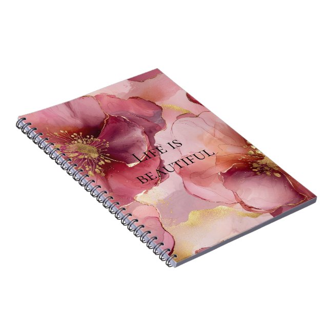 Carnet Rose floral burgundy doré (Côté Droit)