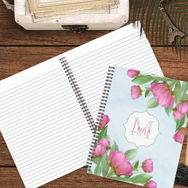 Carnet Rose floral mignon Monogramme personnalisé (Créateur téléchargé)