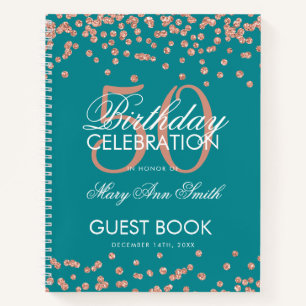 Carnet Rose Gold 50e Anniversaire Guestbook Confetti Turq