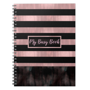 Carnet Rose Gold Black & Pink Rayures Moderne Glam