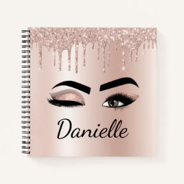 Carnet Rose Gold Blush Pink Monogram Glitter Eyelashes