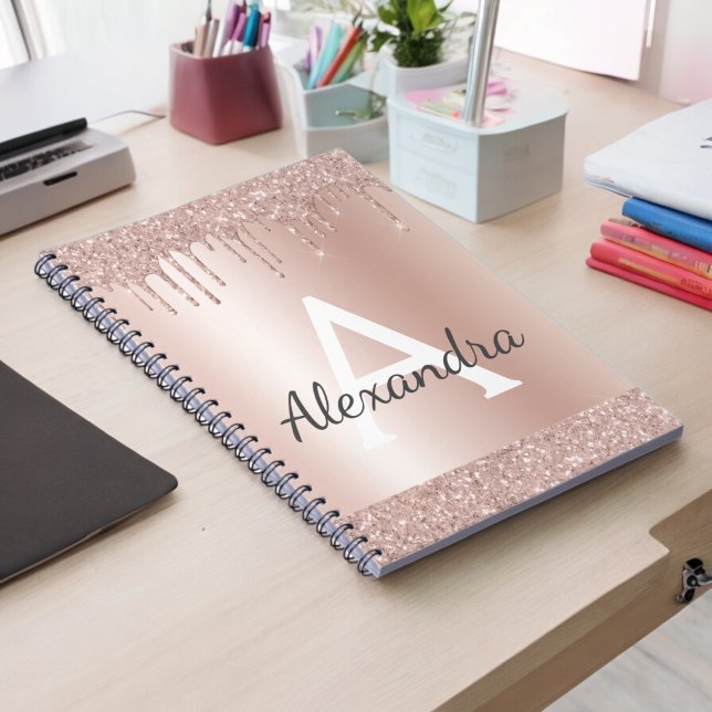 Carnet Rose Gold - Blush Pink Paillettes Métal Monogramme (Créateur téléchargé)