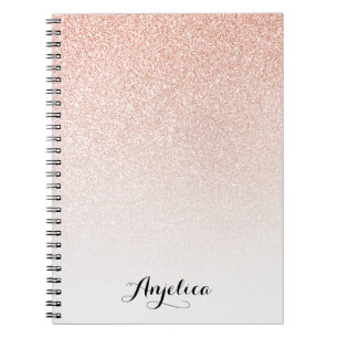 Carnet Rose Gold Faux Glitter Ombre Script Name Notebook