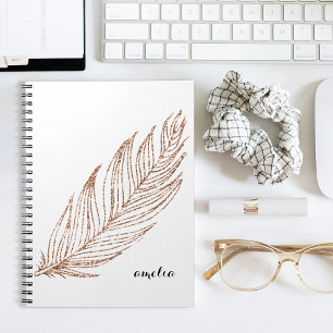 Carnet Rose Gold Faux Parties scintillant Feather personn