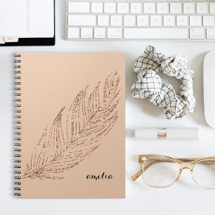 Carnet Rose Gold Faux Parties scintillant Feather personn