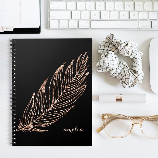 Carnet Rose Gold Faux Parties scintillant Feather personn (Créateur téléchargé)