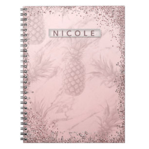 Carnet Rose Gold Glitter Ananas Tropical Chic