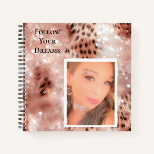 Carnet Rose Gold Glitzy Pink Leopard Votre photo