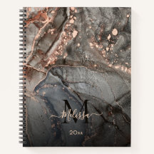 Rose Gold Gris Encre Marbre Monogramme