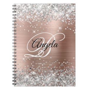 Carnet Rose Gold Métal Pailleté Monogramme Fantaisie