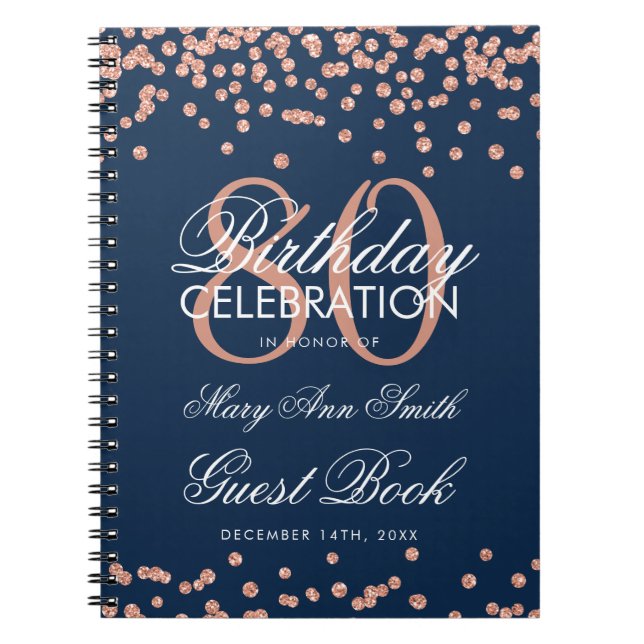Carnet Rose Gold Navy 80e Anniversaire Guest Book Confett (Devant)