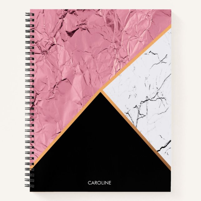 Carnet Rose Gold Noir et Motif Marbre blanc (Devant)