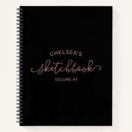 Carnet Rose Gold Noir Script Calligraphie Nom Sketchbook