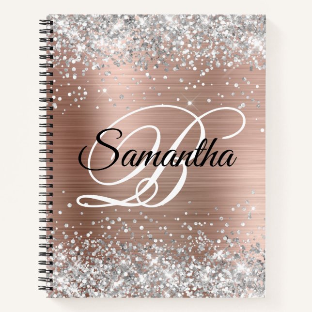 Carnet Rose Gold Pailleté Argenté Monogramme Fantaisie (Devant)